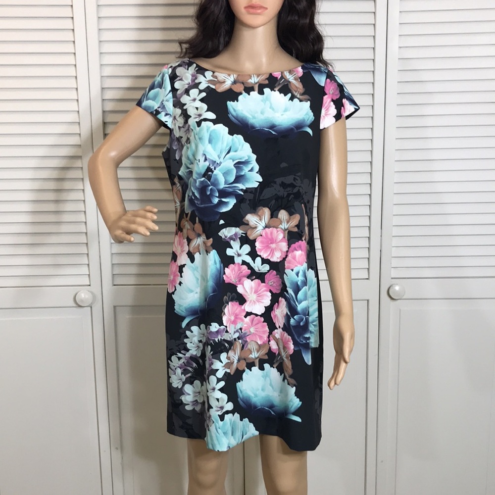 Eliza J Floral Multicolor Shift Dress Size 10 Petite